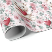 Valentijnsdag teddybeer en Rozen met rode harten Cadeaupapier (Rol Hoek)