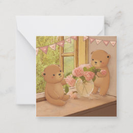 Valentijnsdag: Teddyberen & Bloemen Notitiekaartje