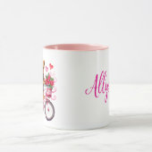 Valentijnsdag teddyberen op fiets gepersonaliseerd mok (Midden)