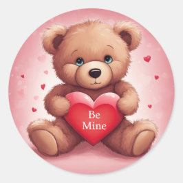 Valentijnsdag Tekst aanpassen Teddy Bear w Heart Ronde Sticker