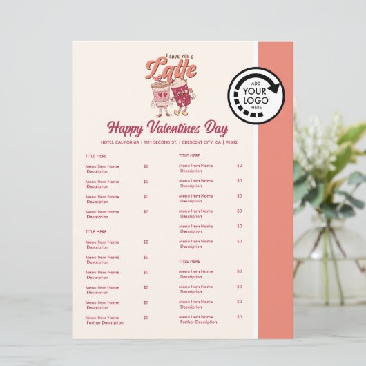 Valentijnsdag thema restaurant Take Out Menu (Staand voorkant)