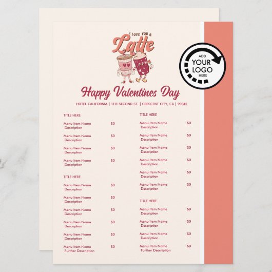 Valentijnsdag thema restaurant Take Out Menu (Voorkant / Achterkant)