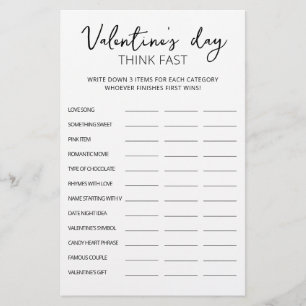 Valentijnsdag Think Fast, Think Quick party game