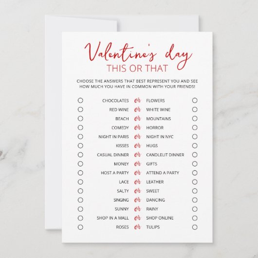 Valentijnsdag This or that spel bewerkbare kaart (Voorkant)
