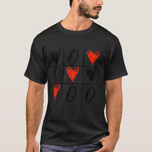 Valentijnsdag Tic Tac Toe Heart T-shirt (Voorkant)
