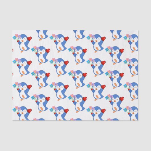 Valentijnsdag Tissue Paper Penguin Hearts Tissuepapier (Voorkant)