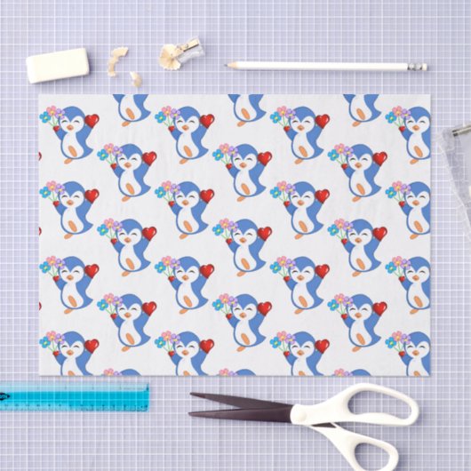 Valentijnsdag Tissue Paper Penguin Hearts Tissuepapier (Craft)