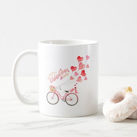 Valentijnsdag Tortelduifjes op Bicycle Hearts Koffiemok (Met donut)