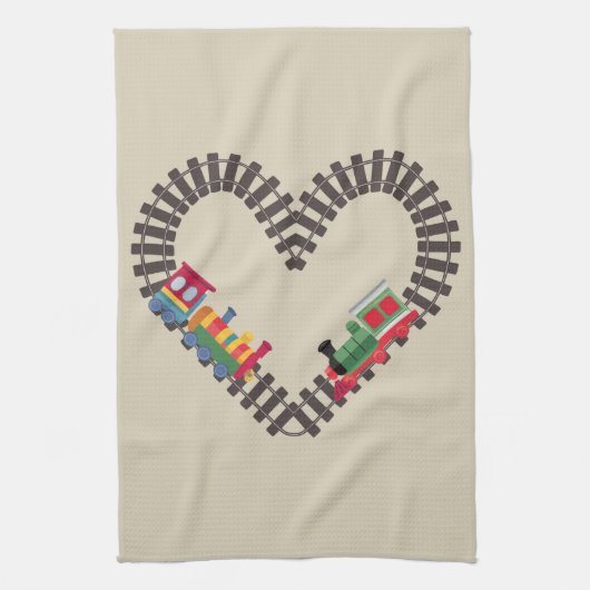 Valentijnsdag Train Railroad Heart Theedoek (Verticaal)