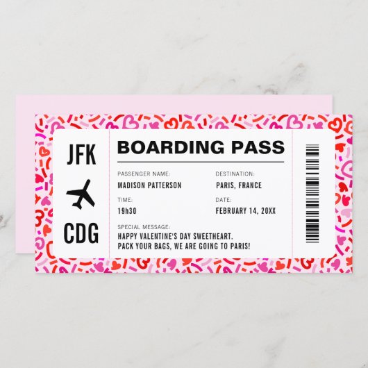 Valentijnsdag Travel Flight Boarding Pass Feestdagenkaart (Voorkant / Achterkant)