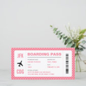 Valentijnsdag Travel Pink Flight Boarding Pass Feestdagenkaart (Staand voorkant)
