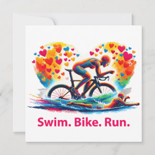 Valentijnsdag Triatlon Kussen, Zwem Fiets Ren Feestdagenkaart