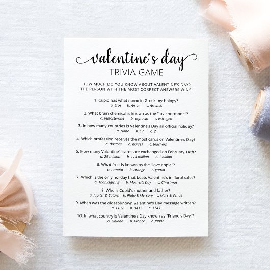Valentijnsdag Trivia met antwoorden Game Kaart