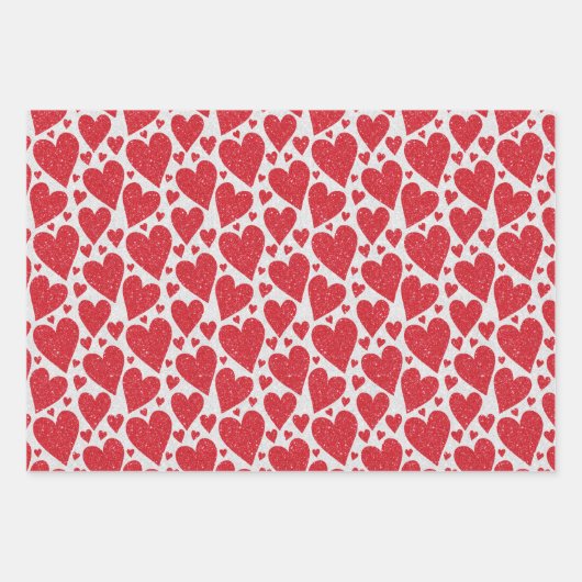 Valentijnsdag Trouw Rood Witte Glitter Harten W Inpakpapier Vel (Voorkant)