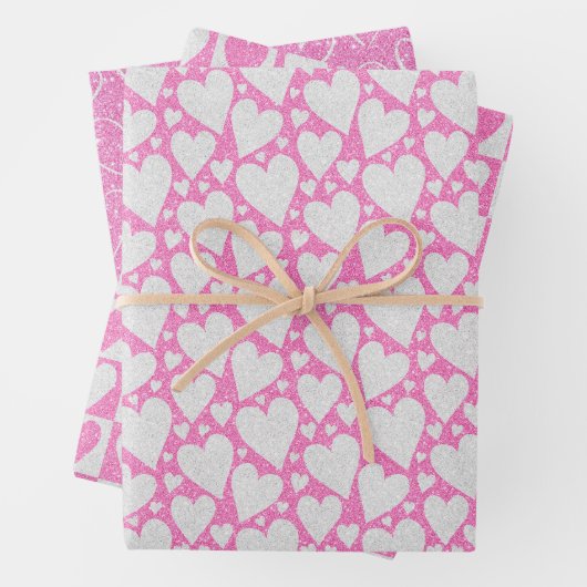 Valentijnsdag Trouwroze Witte Glitter Harten Inpakpapier Vel (In situ)