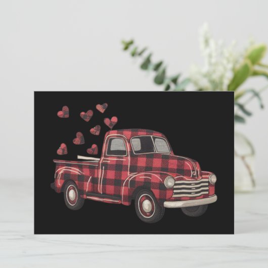 Valentijnsdag Truck Funny Buffalo Plaid Leopard Bedankkaart (Staand voorkant)