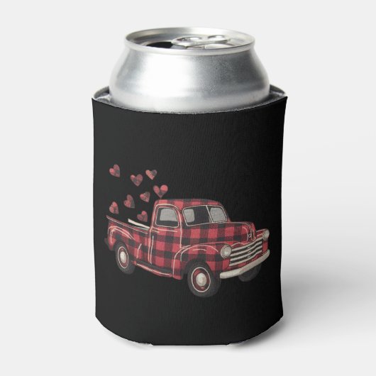 Valentijnsdag Truck Funny Buffalo Plaid Leopard Blikjeskoeler (Blikje Voorkant)