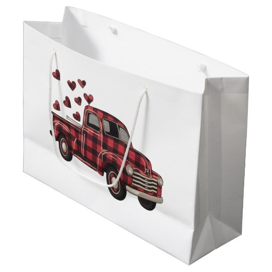 Valentijnsdag Truck Funny Buffalo Plaid Leopard Groot Cadeauzakje (Voorkant Gekanteld)
