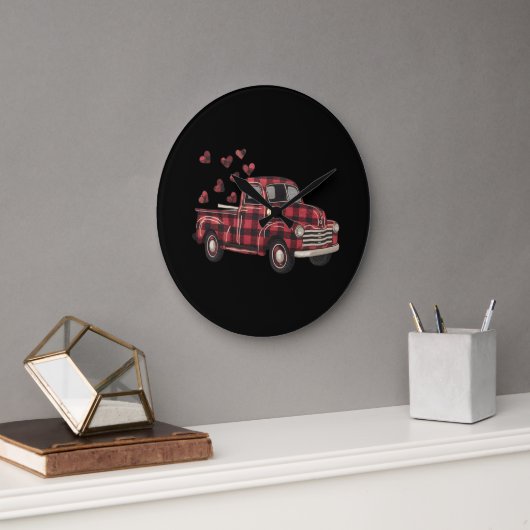 Valentijnsdag Truck Funny Buffalo Plaid Leopard Grote Klok (Kantoor)