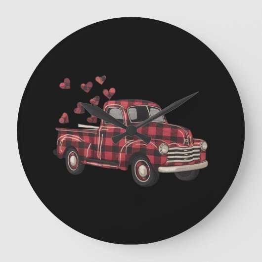 Valentijnsdag Truck Funny Buffalo Plaid Leopard Grote Klok (Voorkant)