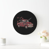 Valentijnsdag Truck Funny Buffalo Plaid Leopard Grote Klok (Huis)