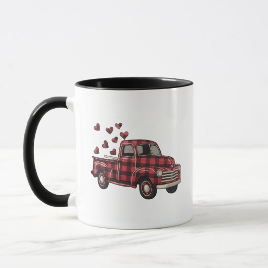 Valentijnsdag Truck Funny Buffalo Plaid Leopard Mok (Links)