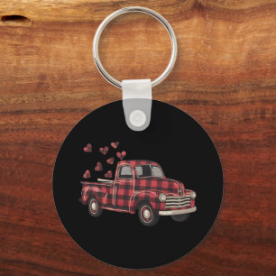 Valentijnsdag Truck Grappige Buffalo Plaid Luipaar Sleutelhanger