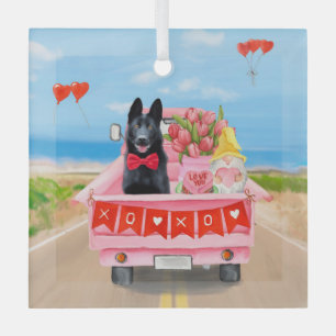 Valentijnsdag Truck Hearts van Shepherd Dog Glas Ornament