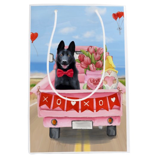 Valentijnsdag Truck Hearts van Shepherd Dog Medium Cadeauzakje (Voorkant)