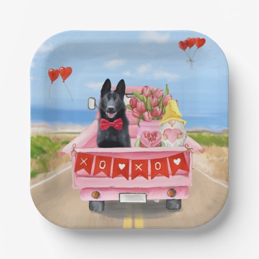 Valentijnsdag Truck Hearts van Shepherd Dog Papieren Bordje (Voorkant)