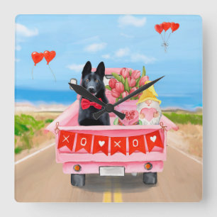 Valentijnsdag Truck Hearts van Shepherd Dog Vierkante Klok
