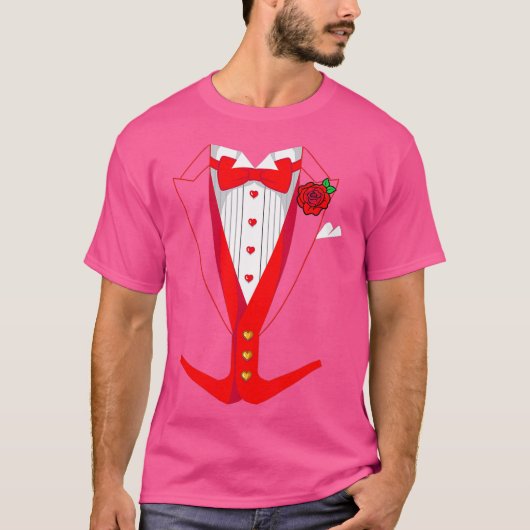 Valentijnsdag Tuedo Red Bow Stropdas Funny Outfit T-shirt (Voorkant)
