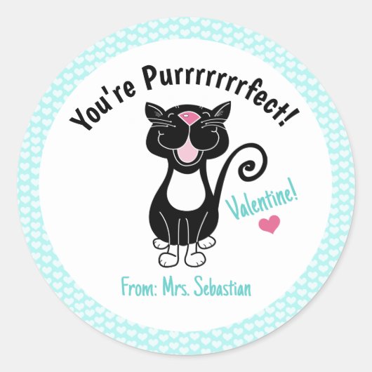 Valentijnsdag Tuxedo Cat Je bent Kinderen Ronde Sticker (Voorkant)