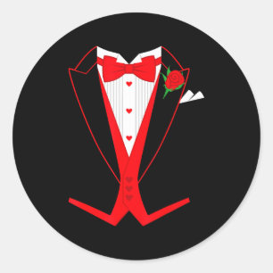 Valentijnsdag Tuxedo Rode Strikdas Kostuum Voor Ma Ronde Sticker