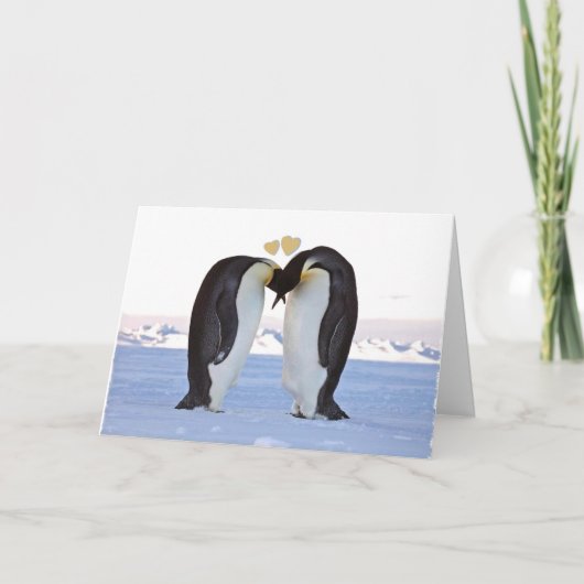 Valentijnsdag, twee pinguïns in liefde, harten feestdagen kaart (Voorkant)