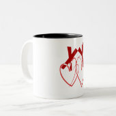 Valentijnsdag twee schattige rode harten liefde tweekleurige koffiemok (Voorkant links)