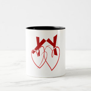 Valentijnsdag twee schattige rode harten liefde tweekleurige koffiemok
