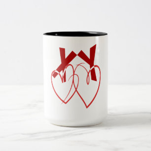 Valentijnsdag twee schattige rode harten liefde tweekleurige koffiemok