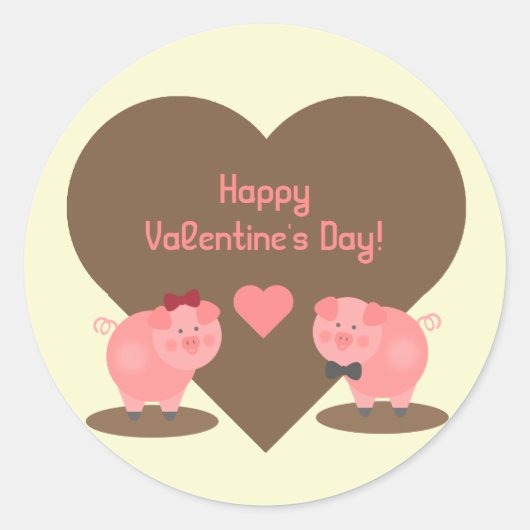 Valentijnsdag - Twee varkens in modder met hart Ronde Sticker (Voorkant)