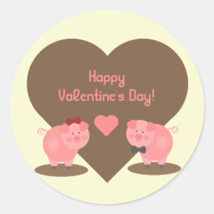 Valentijnsdag - Twee varkens in modder met hart Ronde Sticker