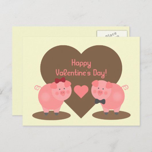 Valentijnsdag - Twee varkens in modderpoelen en ha Feestdagenkaart (Voorkant / Achterkant)