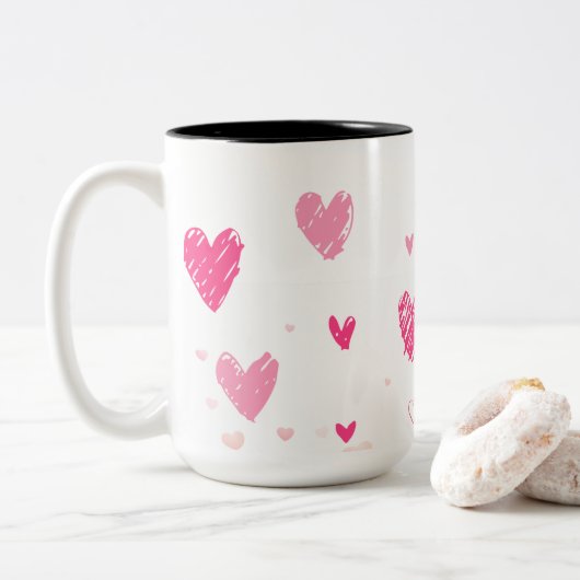 Valentijnsdag Tweekleurige Koffiemok (Met donut)
