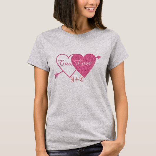 Valentijnsdag Twin Hearts met pijl T-shirt (Voorkant)