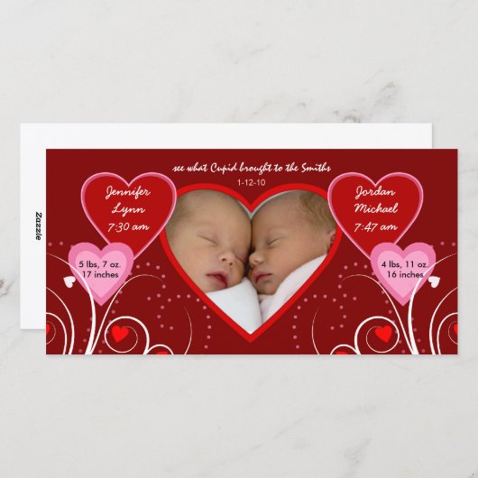 Valentijnsdag - Twins Baby aankondiging (Voorkant / Achterkant)