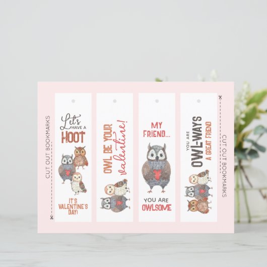 Valentijnsdag Uil thema DIY uitgesneden Bladwijzer (Staand voorkant)