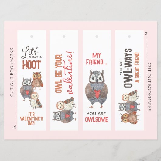 Valentijnsdag Uil thema DIY uitgesneden Bladwijzer (Voorkant)