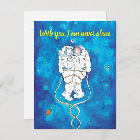 Valentijnsdag Uitnodiging Kaart Astronauten Paar (Voorkant / Achterkant)