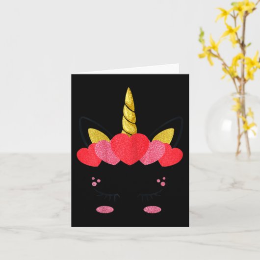 Valentijnsdag Unicorn Face Hearts Cute Girls Kinde Kaart (Gele Bloem)