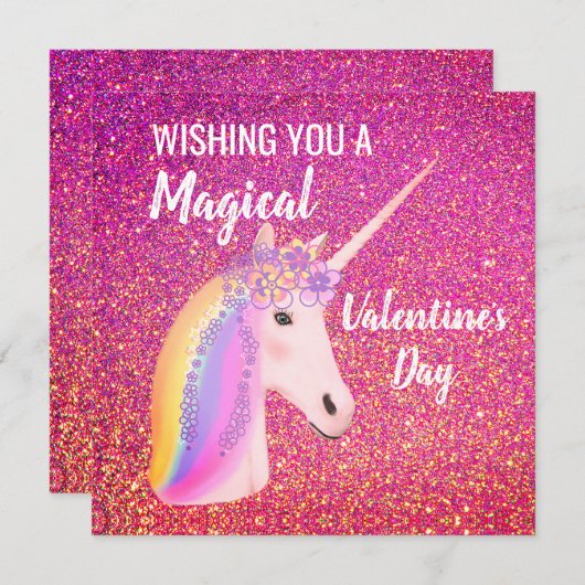 Valentijnsdag Unicorn Magic Pink Glitter Sparkle (Voorkant / Achterkant)