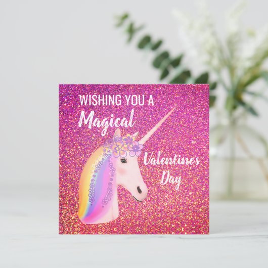 Valentijnsdag Unicorn Magic Pink Glitter Sparkle (Staand voorkant)